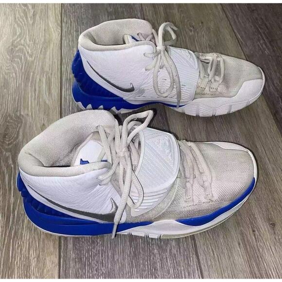 Nike Kyrie 6 Trainers Youth US Size 5.5 Basketball Shoes White Blue Leather Mesh - Picture 2 of 10
